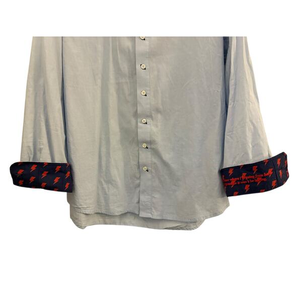 SEC 119 David Bowie Blue Casual Button Up Mens XL Embroidered Cuff Lightening - Picture 5 of 14